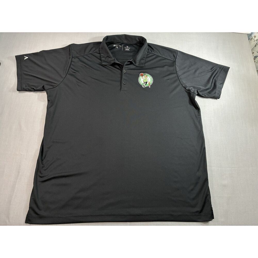 Antigua Boston Celtics Polo Shirt Mens XL Black NBA Embroidered Logo Golf
